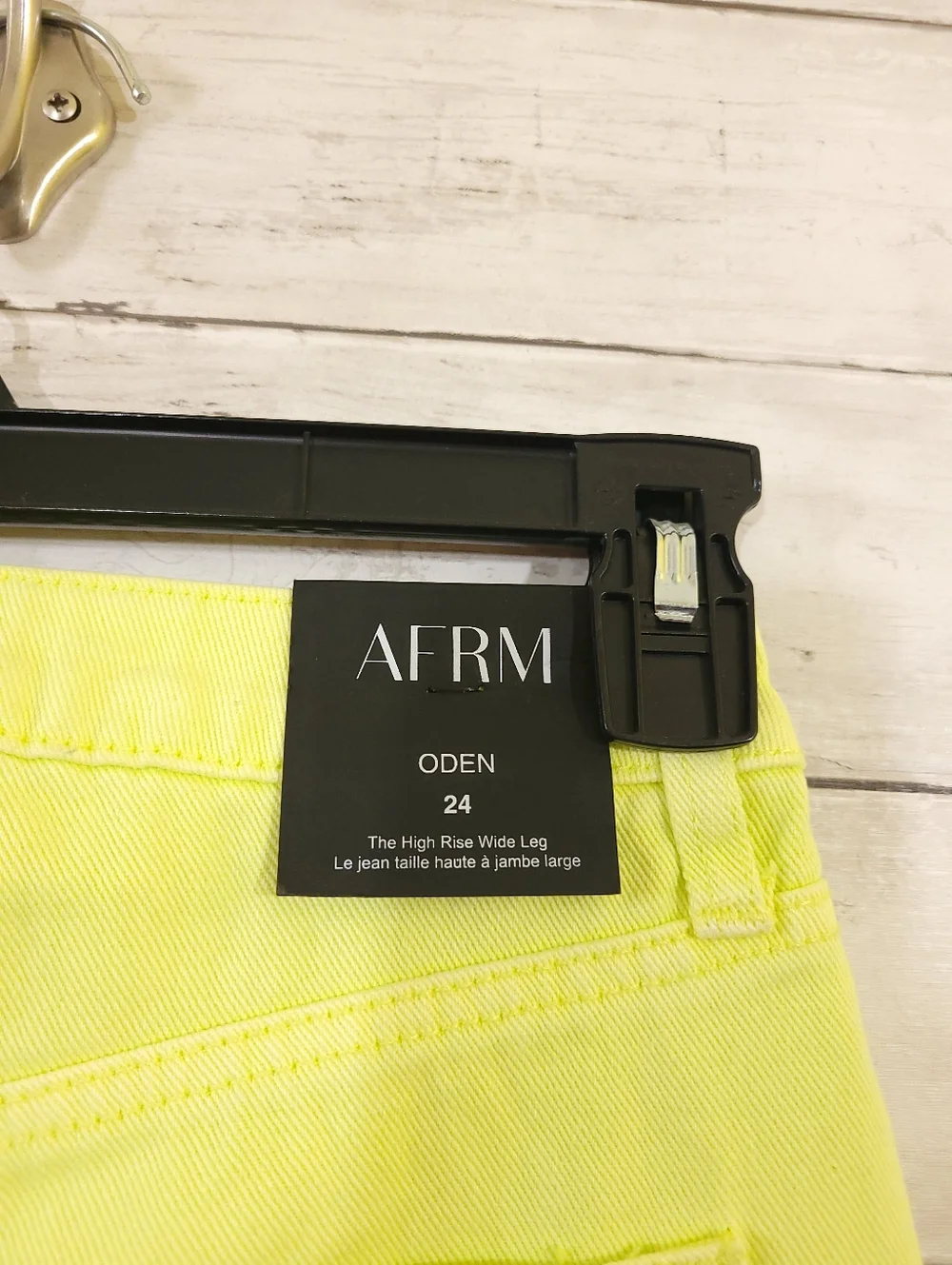 AFRM Oden High Rise Wide‎ Leg Jeans Faded Neon Yellow Distressed Size 24 NWT
